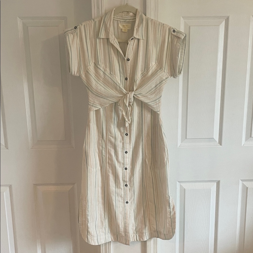 Anthropologie MAEVE Cream and Tan Striped Midi Dress